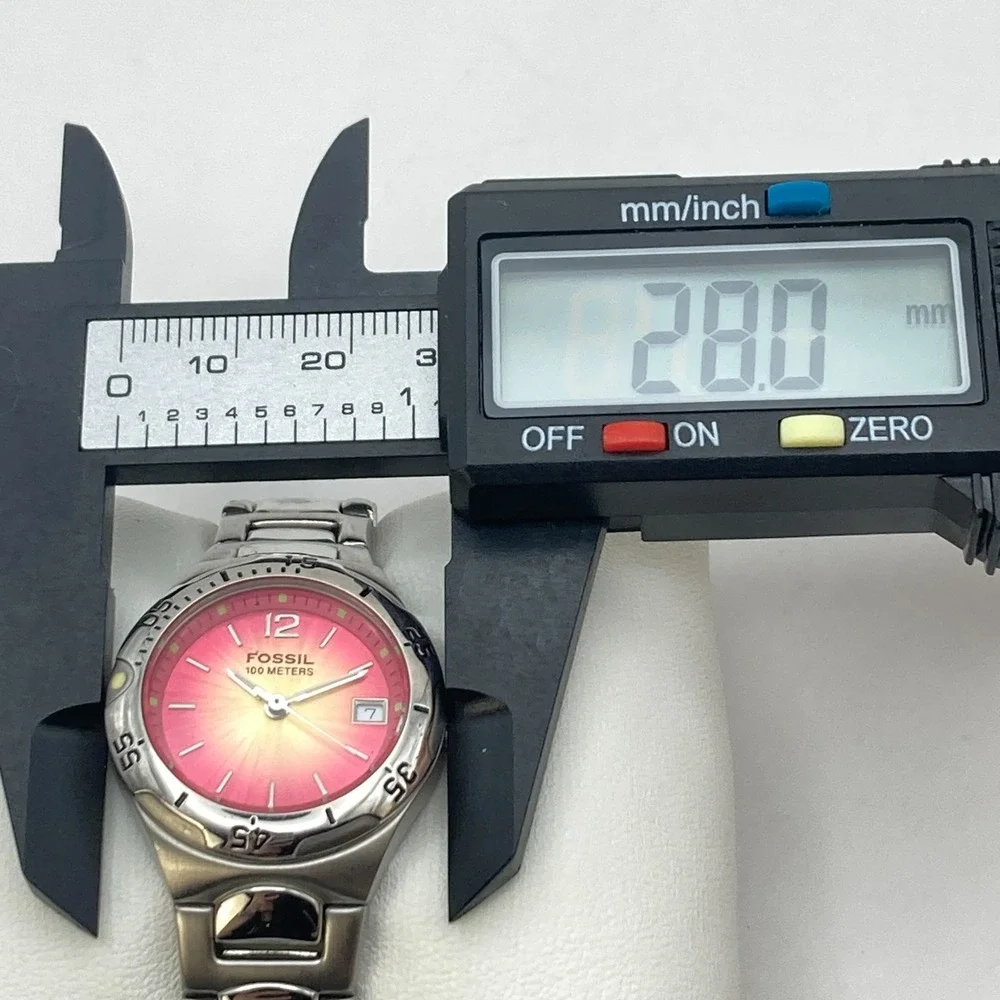 Fossil Women's Watch 28mm Silver Tone Red Yellow Ombre Date New Battery SMALL 6